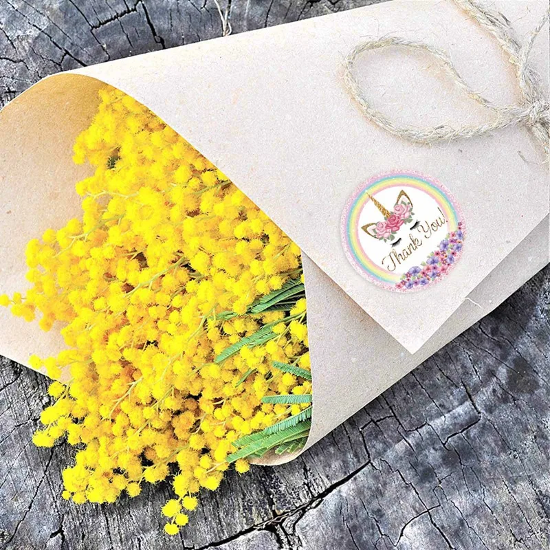 

500Pcs/Roll Thank You Sticker Seal Labels Round Rainbow Rose Flower Business Sticker Christmas Gift Cards Package Stickers Decor