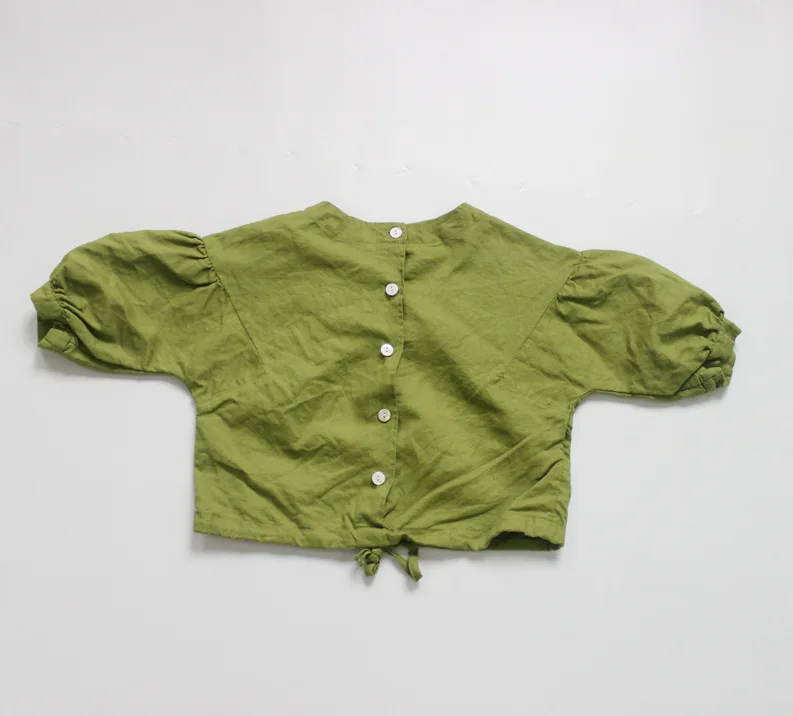 Детские осенние льняные рубашки для девочек однотонные топы с рукавами