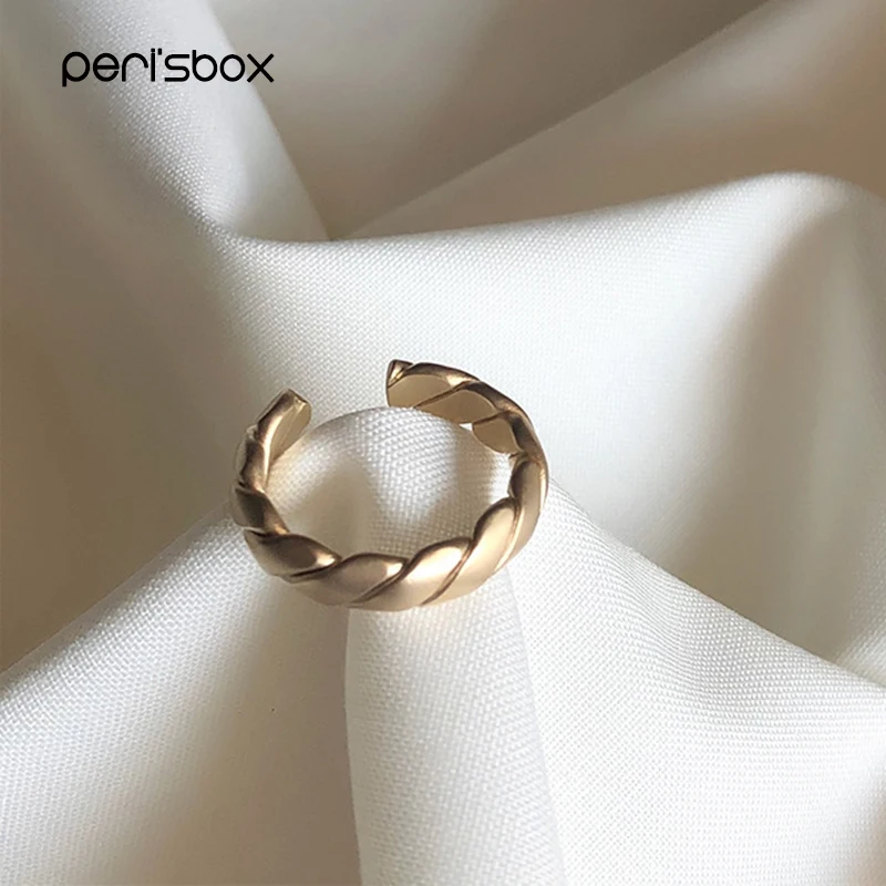 Peri'sBox толстые золотые скрученные кольца матового цвета геометрические кольца для женщин винтажные открытые Регулируемые кольца минималистичные ювелирные изделия
