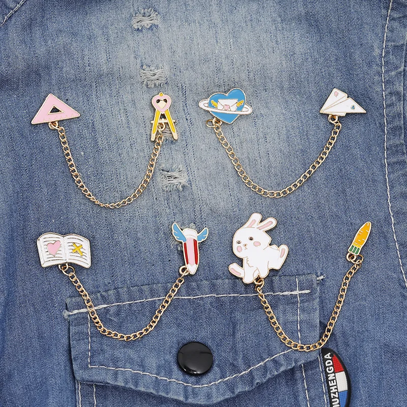 Эмалированные булавки цепь Кролик морковь карандаш любовное письмо самолет