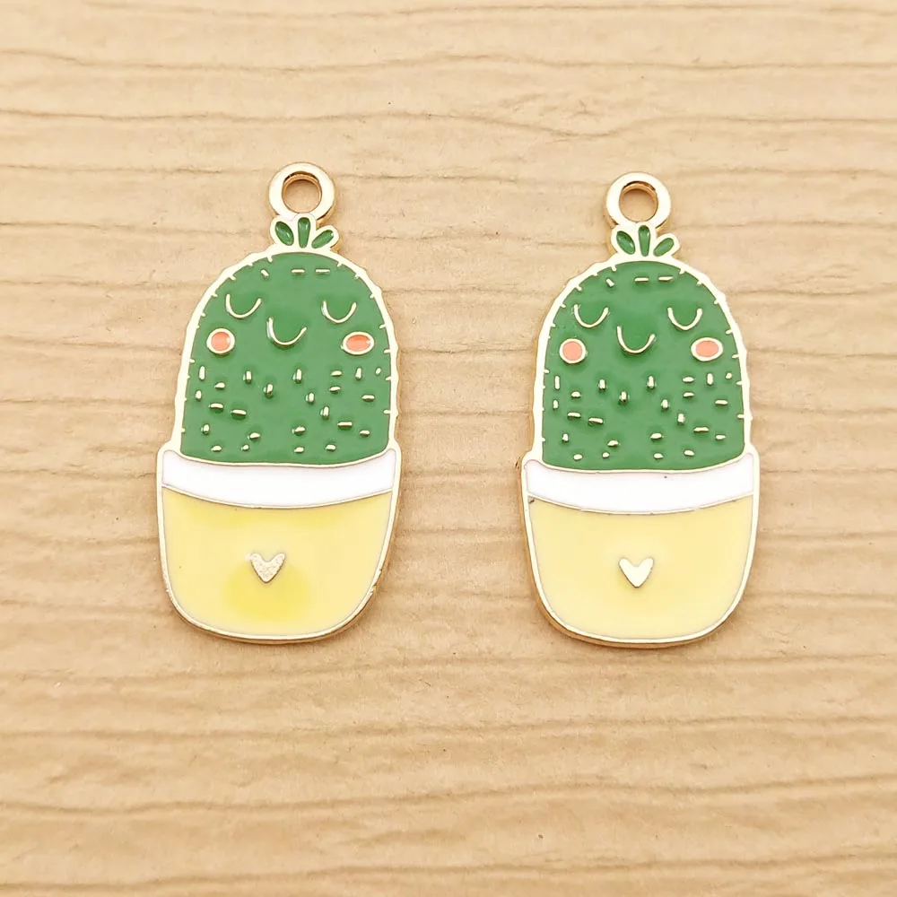 

10 шт., эмалевые Подвески в виде кактуса, 13 х27 мм