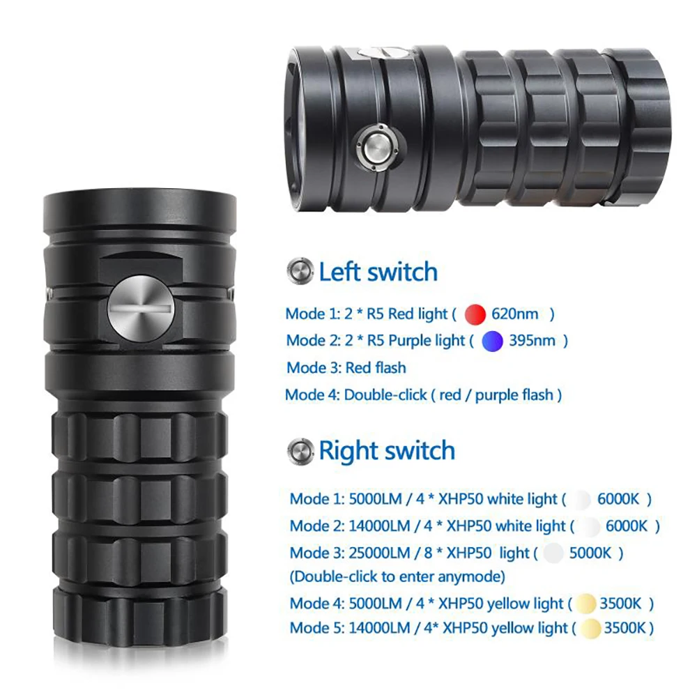 Профессиональный фонарь для дайвинга 8 XHP50 25000Lumens10 0m Водонепроницаемый Подводный