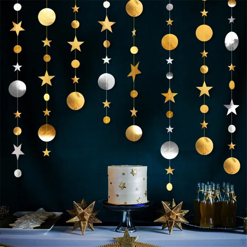 

Рождественское украшение, подвесные золотистые и Серебристые круглые флаги со звездами, подвесные флаги, оконная композиция для дня рожден...