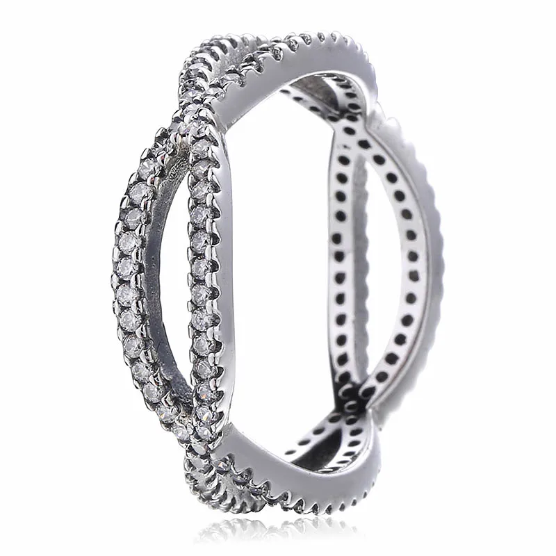 

New 925 Sterling Silver fashion Ring Entwined Silver Feature With Crystal Rings For Women Wedding Party Gift Fine Jewelry