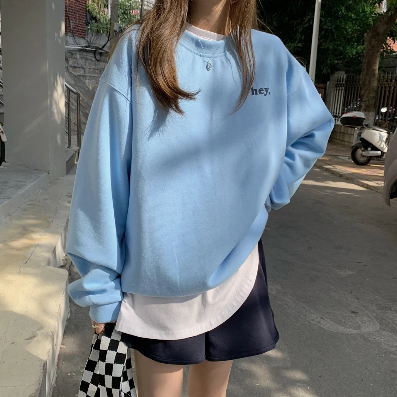 

3colors autumn 2021 Korean style Breif Women Sweatshirts Basic Loose Letter Print Sweatshirt Womens pullovers Outwear (A1680)