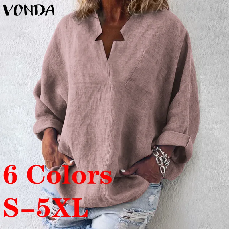 VONDA 6 Цвета Женская винтажная Блузка Повседневная рубашка 2021 осеннее платье с