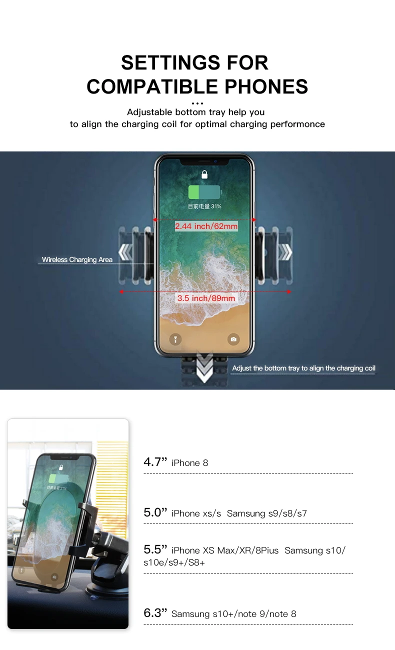 IONCT 10 Вт Быстрое беспроводное автомобильное зарядное устройство для IPhone 11 XS XR X 8 Qi зарядная подставка гравитационный Автомобильный держатель для телефона для samsung S10 S9