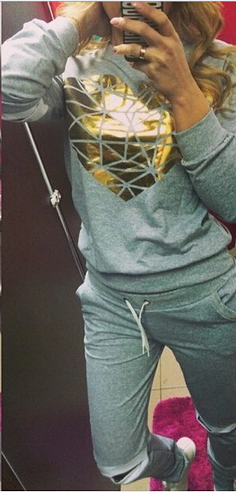 Новинка 2019 женский спортивный костюм с золотым сердцем комплект из двух