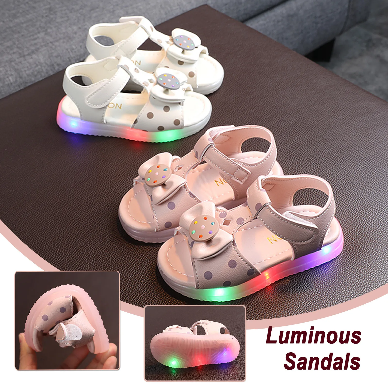 

ISHOWTIENDA Baby Girl Shoes Bow Knot Open Toe Led Light Luminous Beach Sandals First Walkers Детские Сандали На Лето Girls Shoes