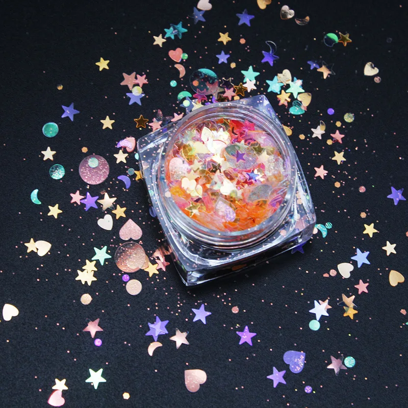 

8Pots Chunky Glitter Star Heart Sequins Iridescent Flakes Glitter |Holographic Rainbow Confetti | Aurora Borealis Flakes (Set 8)