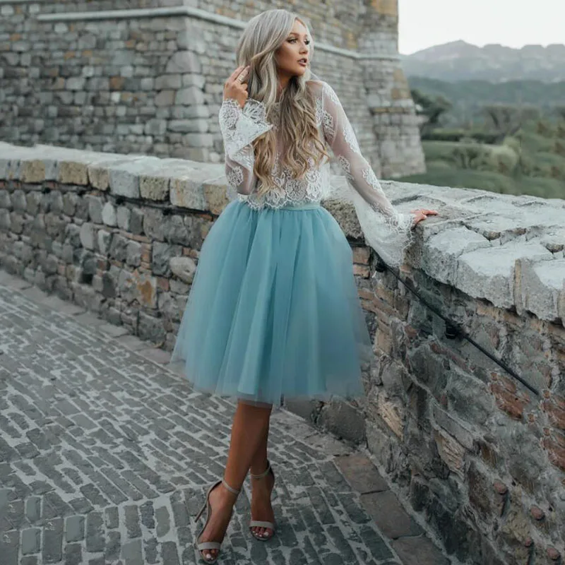 Eightree, милое бальное платье, кружевной топ, короткое свадебное платье-бохо, vestido de noiva, с длинными рукавами, очаровательное платье de mariee, свадебные платья