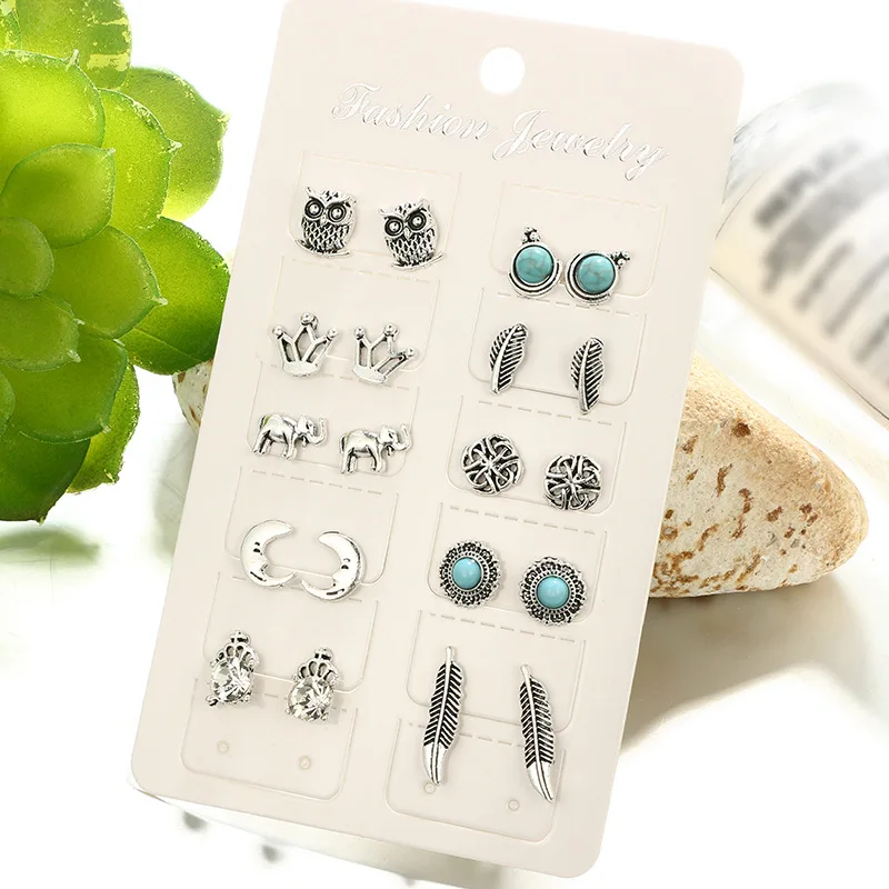 Серьги-гвоздики бирюзовые женские 10 пар/комплект | Украшения и аксессуары