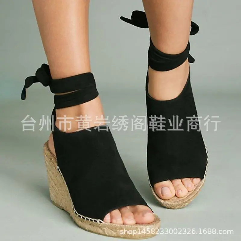 

New style women's shoes fashion slope heel strap high heel women's sandals large size
