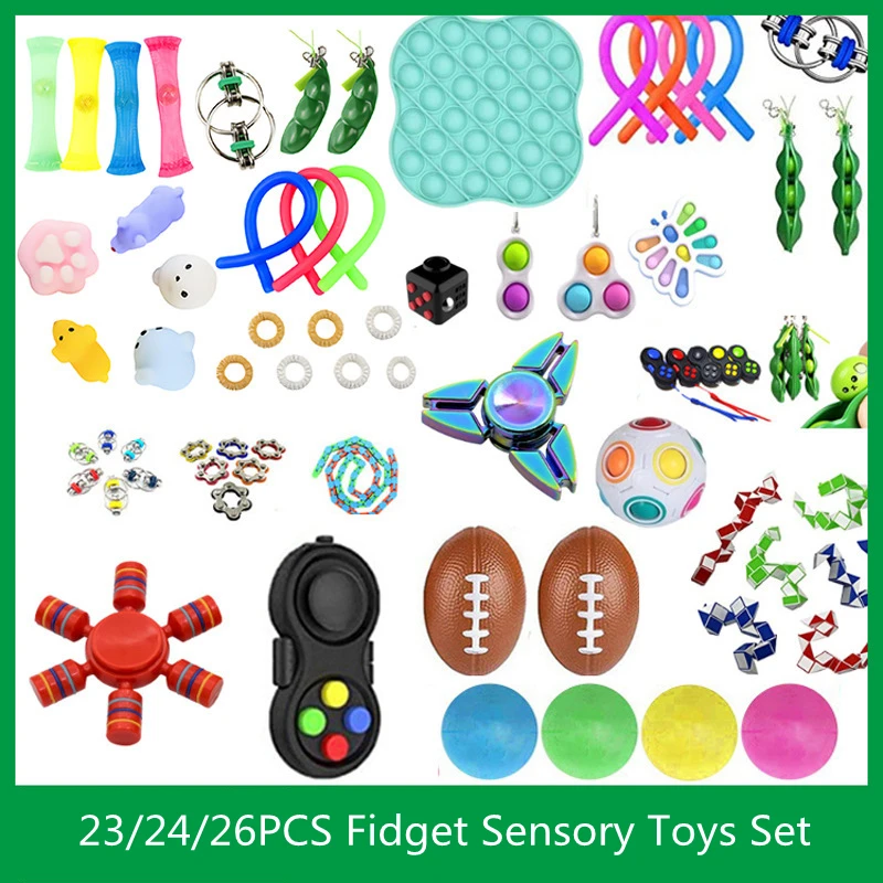 

23/24/26 Pack Fidget Toys Set Sensory Tools Stress Relief Hand Kids Adults Educational Toy Strings Mesh Stress Reliever Gifts
