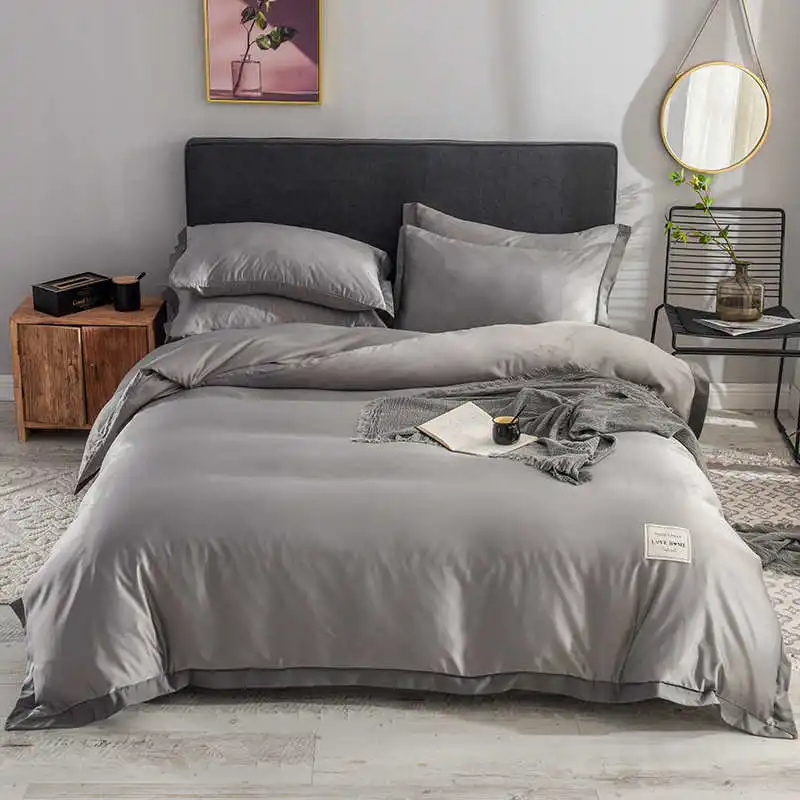 07 Liv-Esthete роскошный Шелковый серый комплект постельного белья Love Home шелковистый пододеяльник плоский лист комплект постельного белья двойная королева король постельное белье - Цвет: 07