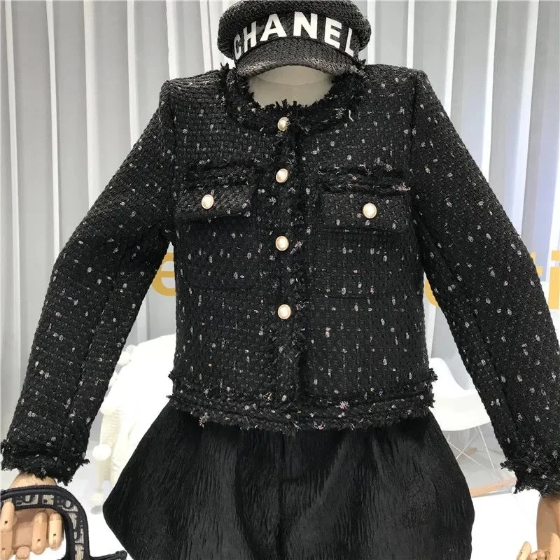 

Lady Vintage Short Coat Autumn Winter Temperament Fragrance Tweed All-Match Small Jacket Single-Breasted Design Women Outerwear