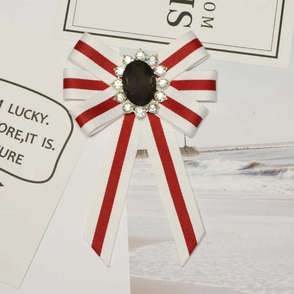 I-Remiel/полосатая тканевая брошь с галстуком-бабочкой и кристаллами в виде цветка