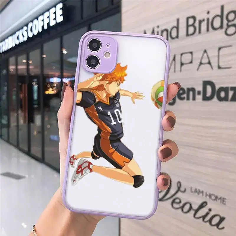

Haikyuu Hinata attacks Anime Phone Case For iPhone 12 11 Mini Pro XR XS Max 7 8 Plus X Matte transparent Purple Back Cover