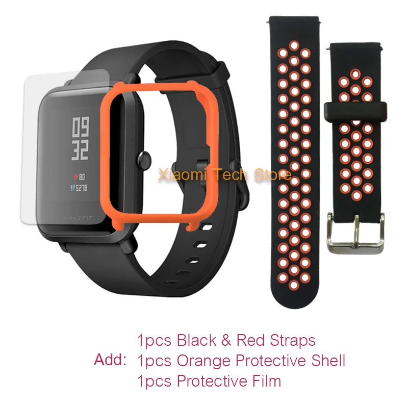 Смарт часы Xiaomi Amazfit Bip GPS [ Русский язык ] Умные часы со склада России, Официальная гарантия 1 год Huami - Цвет: -Red-Orange-film.-