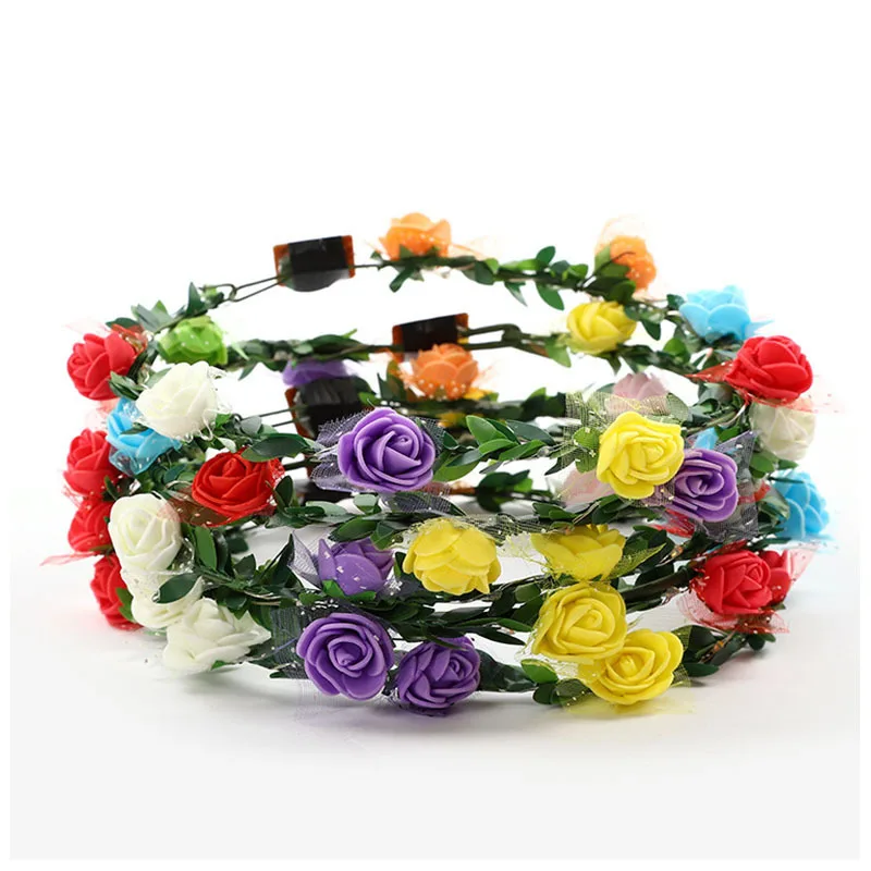 

3pcs Glowing Garland Wedding Party Children's Princess Birthday Crown Flower Headband LED Light wreath for head fairy lights