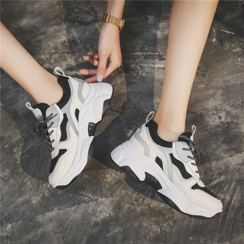 Женские кожаные кроссовки на массивной подошве толстой осень 2019|Женские и кеды| |