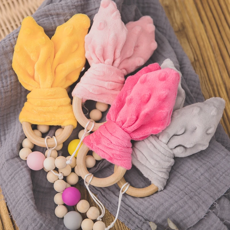 

1pc Baby Pacifier Chain Wood Beads Feeding Teething Chains Bunny Ear Wooden Ring Metal Clips Tiny Rod Kids Dummy Clips For Child