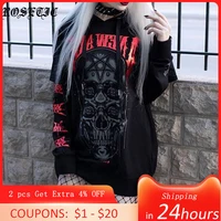 rosetic gothic skull print black hoodie women hooded sweatshirt large sizes casual streetwear hip hop oversized hoodies 2020