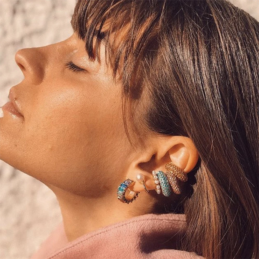 

5 Pair/set 2020 Brincos Female Rhinestone Huggie Earrings Set Amazing Price Gold Small Stud Earring for Women Fashion Jewelry