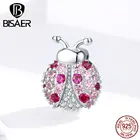 DIY бусины божья коровка бисер 925 пробы серебряные бусины божья коровка розовые фианиты серебряные браслеты 925 ювелирные изделия ECX104