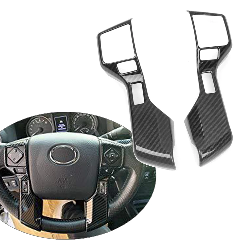 

2Pcs Carbon Fiber Black Car Steering Wheel Button Cover Trim ABS Decoration For Toyota Tacoma 2016 2017 2018 2019
