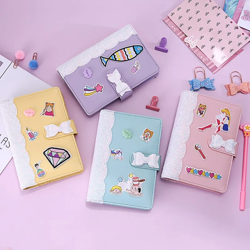 

Macaron Color A5 A6 6 Ring Binder PU Clip-on Notebook Leather Loose Leaf Notebook Cover Notebooks Journal Kawaii Stationery