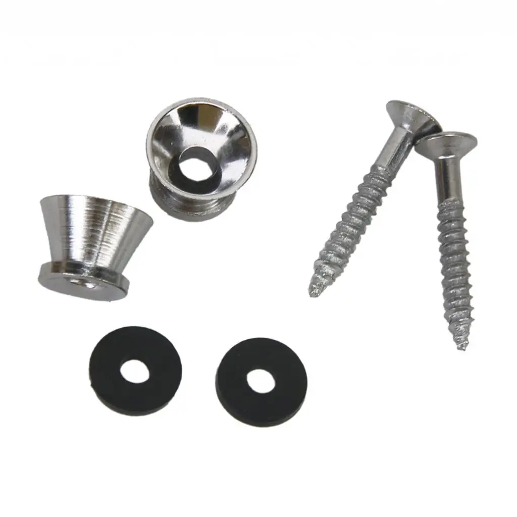 

2pc Chrome Plated Guitar Bass Strap Button Screws Cushion Lock Set Skidproof