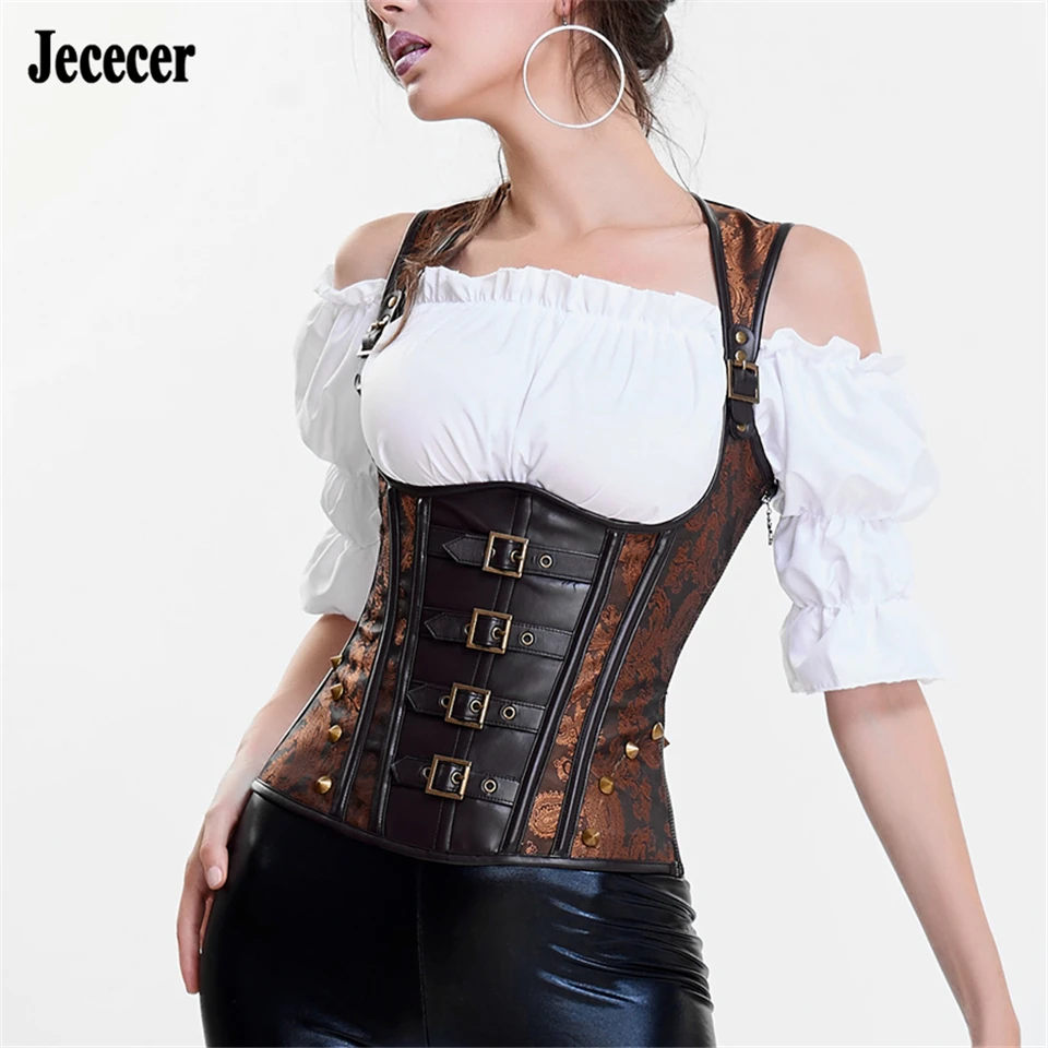 Jececer Сексуальный Топ Корсет Женщины Стимпанк Готический Сталь Костяк