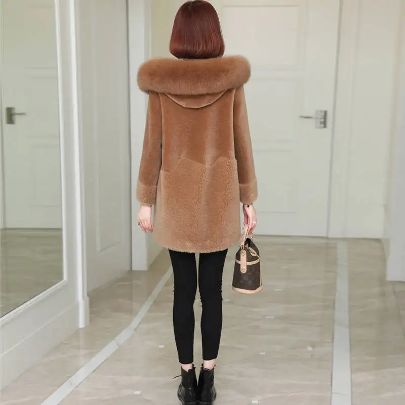 2019 новое пальто из искусственного меха с капюшоном высокой талией Модное изящное