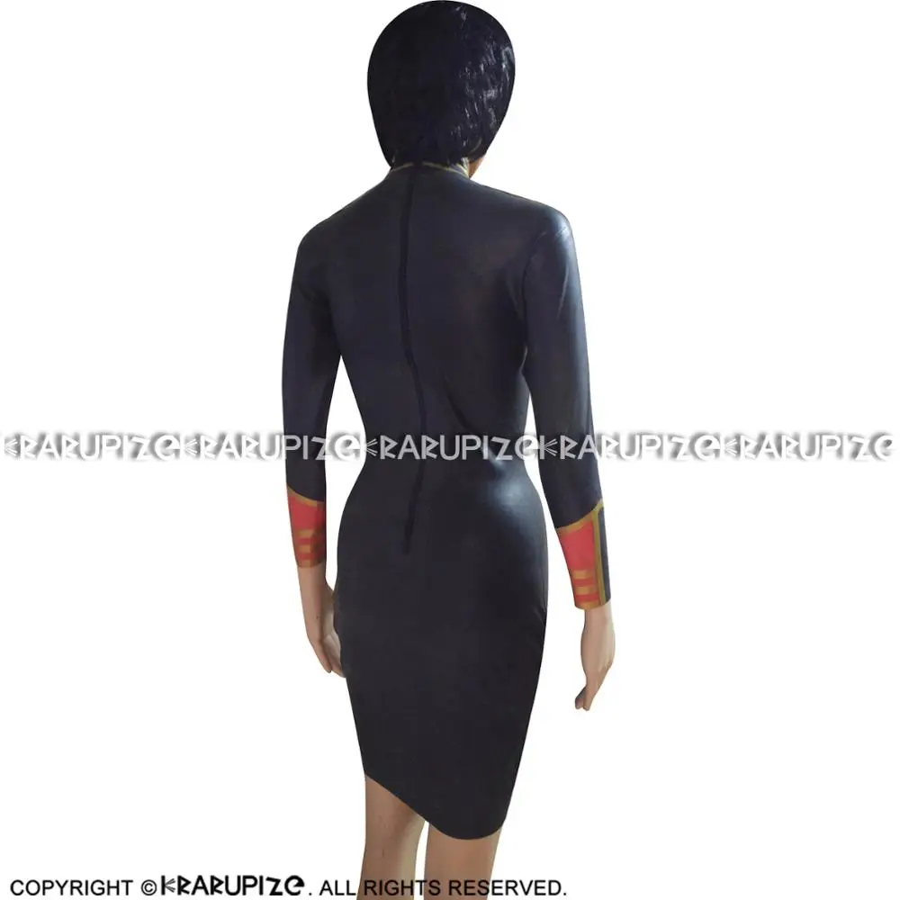 Сексуальное платье в стиле милитари из латекса с карманами молния сзади