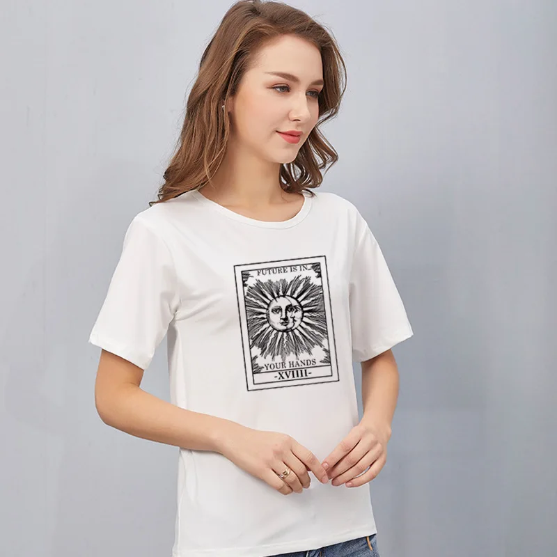 Футболка женская с принтом Солнца и Луны топ коротким рукавом в стиле Харадзюку