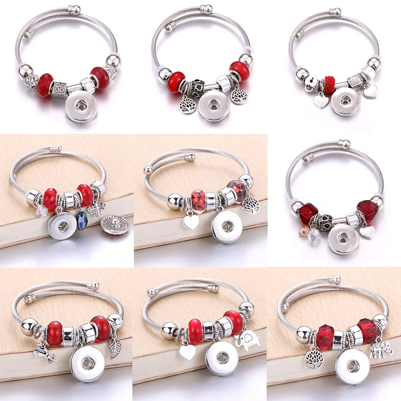 

Trendy Red Stretch Bangle Women's Charm New Fashion Bangle 18mm Snap Button Jewelry Shine Crystal Jewelry Wedding Gift Wholesale