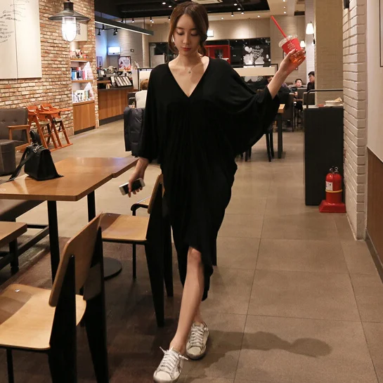 

2021 Summer New Loose plus Size Women's Clothing Modal Slimming Belly-Covering Casual Dress Irregular Long Dress Jum