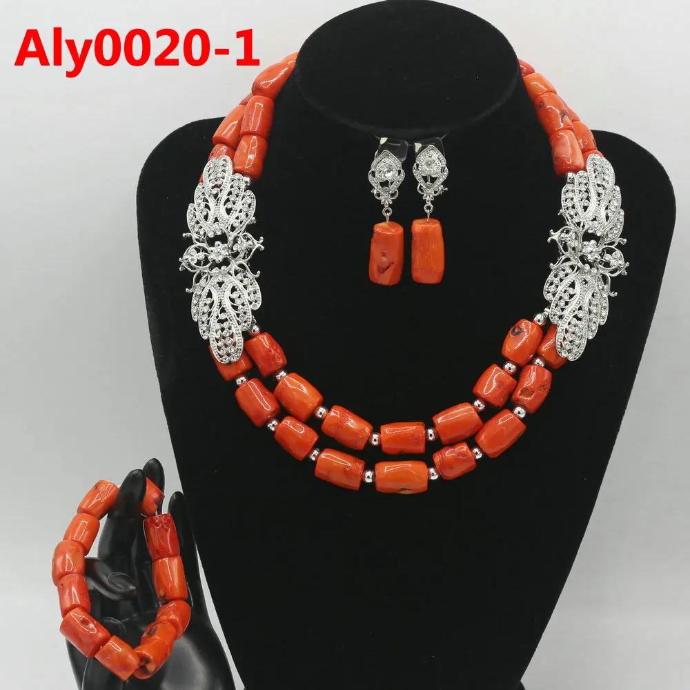 

Fashion Nigerian Coral Beads Necklace Earrings Set for Bride New African Wedding Jewelry Set Free Shipping Aly0020-1