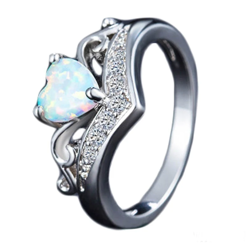 Модное женское кольцо элегантное сердце белый имитация опала кристалл кольца со