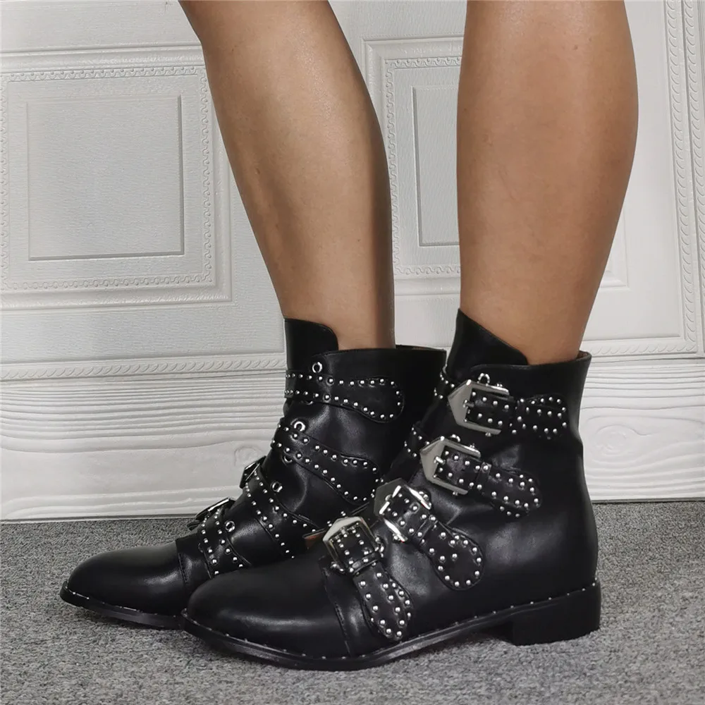 

Susanna кожаные ботильоны для женщин круглый носок, с заклепками, на шнуровке; Сапоги до колен; Черные женские роскошные Ботики с пряжками Zapatos ...