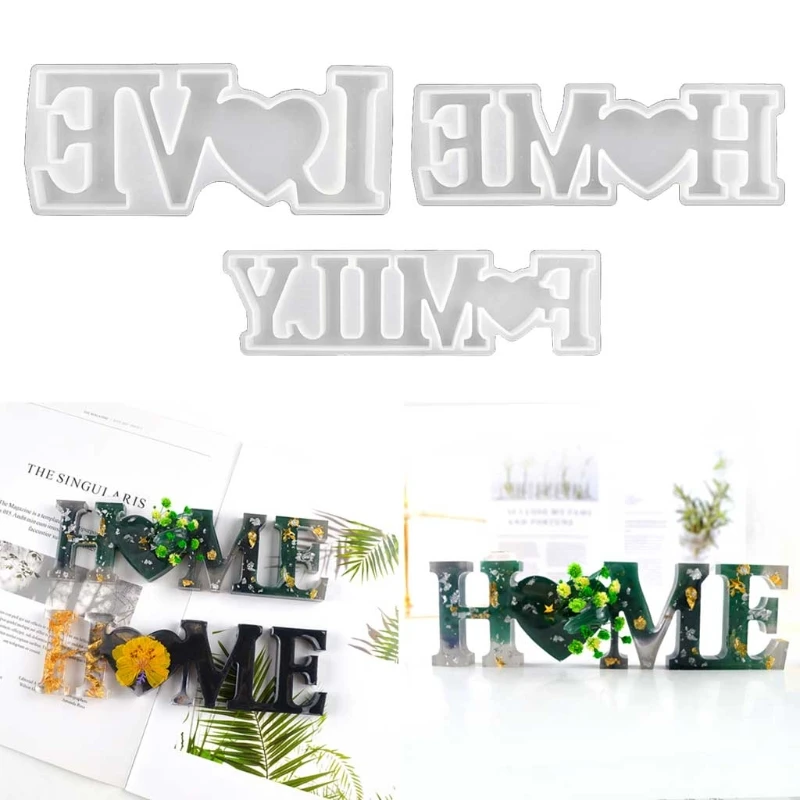 

3 Pcs LOVE FAMILY HOME English Alphabet Decorations Crystal Epoxy Resin Mold DIY Crafts Letter Ornaments Silicone Mould