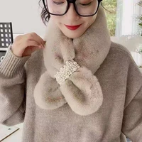 khaki soft japan pearl faux fur scarf women winter fashion thick warm neck collar scarves 2021 new ladies women girl accessories