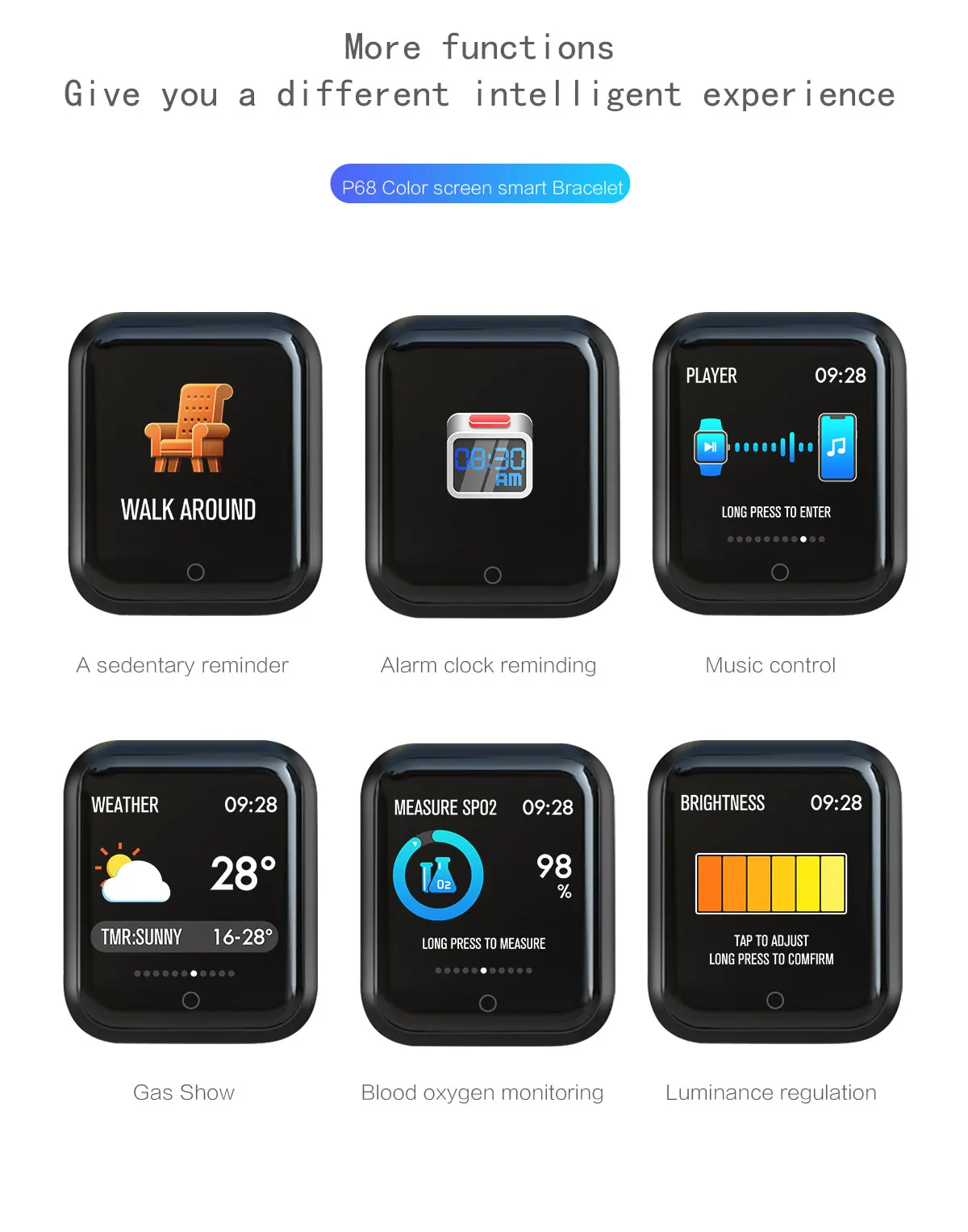 Смарт-часы P68+ ремешок/комплект фитнес-трекер Smartwatch для мужчин и женщин пульсометр кровяное давление кислород трекер сна часы