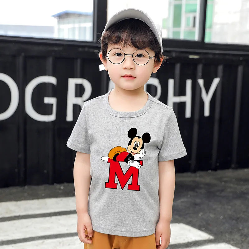 Милая футболка с Микки для мальчиков и девочек одежда Маусом маленьких хлопковые