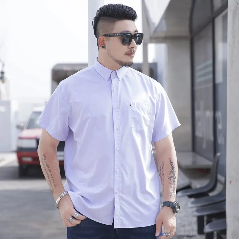 

Summer young and middle-aged men's relaxed no iron shirt casual business solid short sleeve plus fat plus size dress shirt