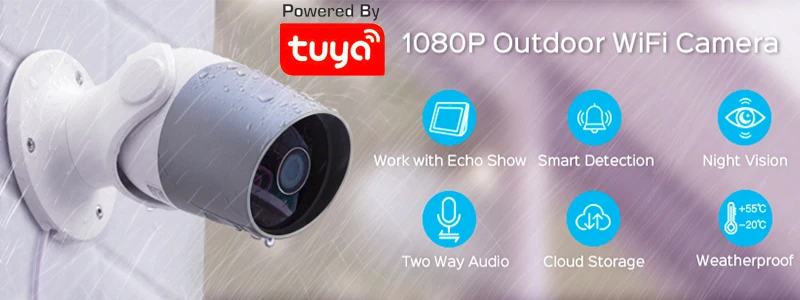 1080P Full HD 2MP открытый 2 Way Аудио Tuya Беспроводной Wi-Fi ip-камера видеонаблюдения с поддержкой Wi Камера Alexa Google Chromecast Поддержка