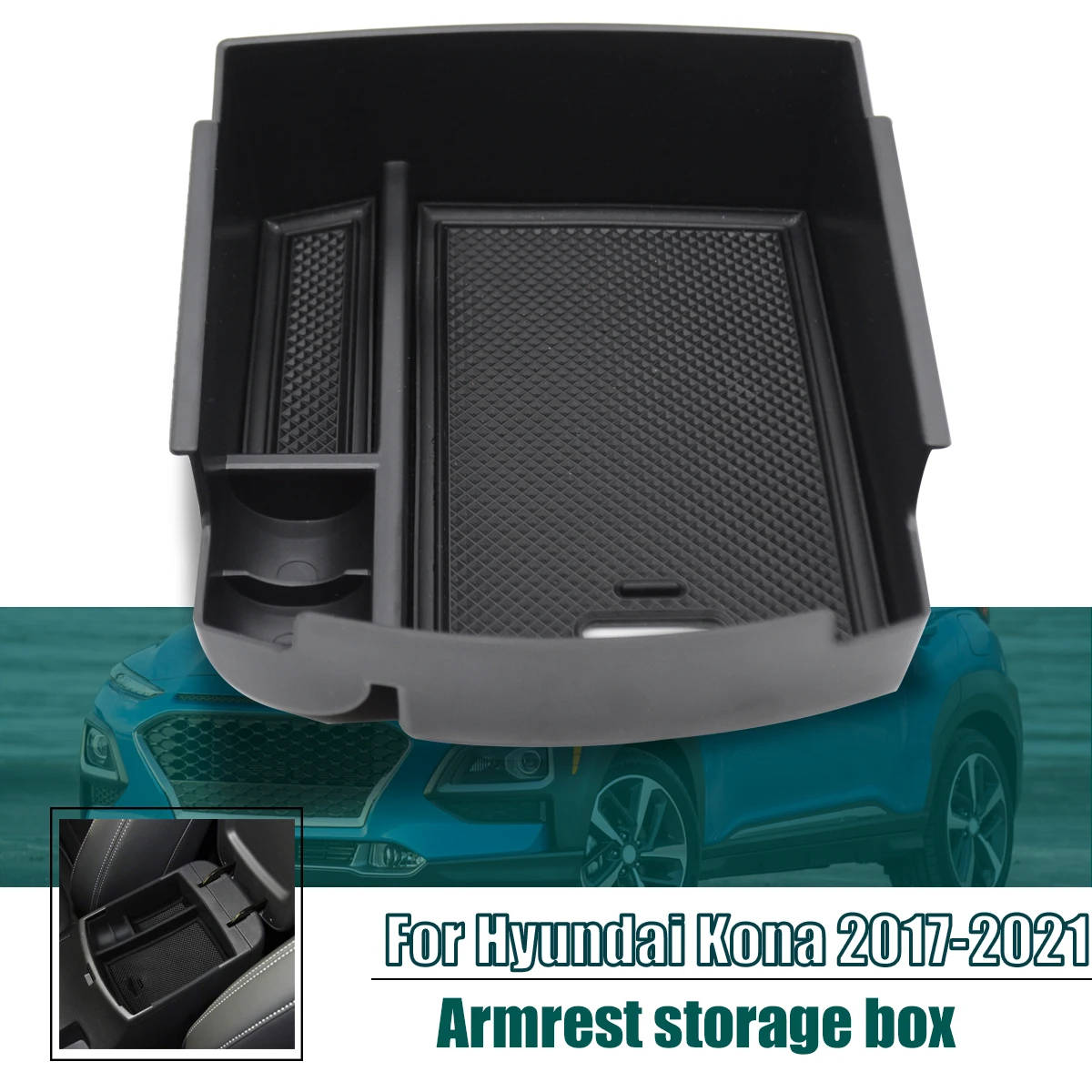For Hyundai Kona 2018 2019 2020 2021 Center Console Organizer Armrest Storage Box Phone Holder Tray Container Car Accessories