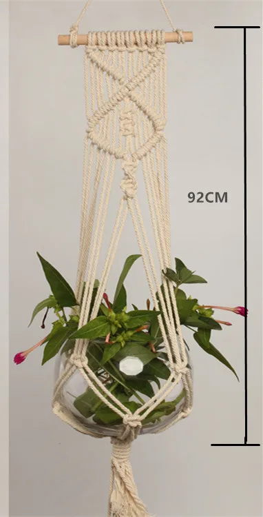 Hanging Basket B Макраме, подвесная корзина для кашпо, настенное растение ручной работы, вешалка для горшка, для помещений, фиолетовая окантовка и деревянный бисер, вечерние, свадебные, для украшения дома - Цвет: Hanging Basket B