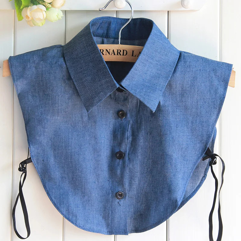 

Wholesale Popular Denim Cowboy Cloth Ladies Women Blue Solid Color Detachable Shirt Fake Collar Lapel Blouse Accessories